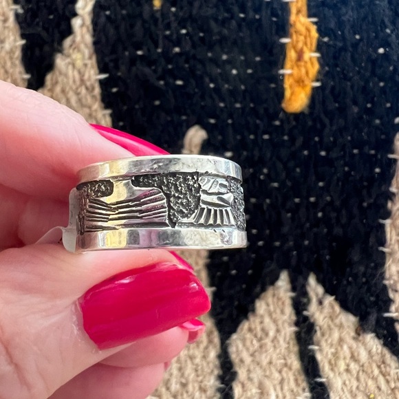 ❤️ Signed Elaine Becenti Story Teller Ring Size 9.5 Sterling Silver Unisex Band - Picture 8 of 12